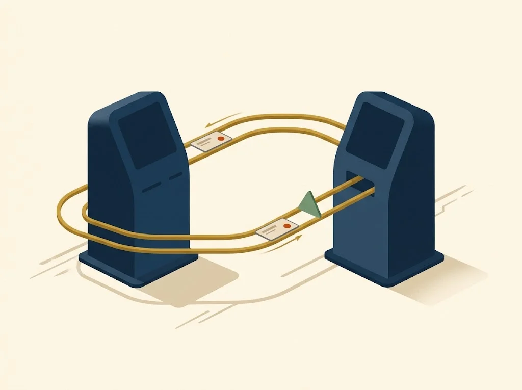 Editorial illustration of the e-OSCAR system routing a credit dispute as an ACDV from the credit bureau to the data furnisher and back, the automated credit-dispute pipeline